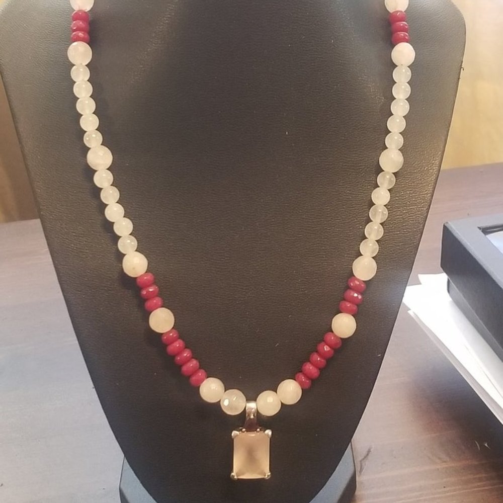 Red Jade, Garnet & Rose Quartz Necklace